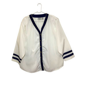 Vintage Women’s Wild Thyme Decorative Gold Button Shirt White Navy Gold Size 24